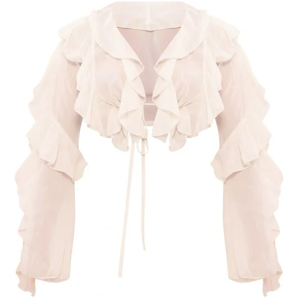 Ruffled Cream Crop Top - Picture 4 of 7